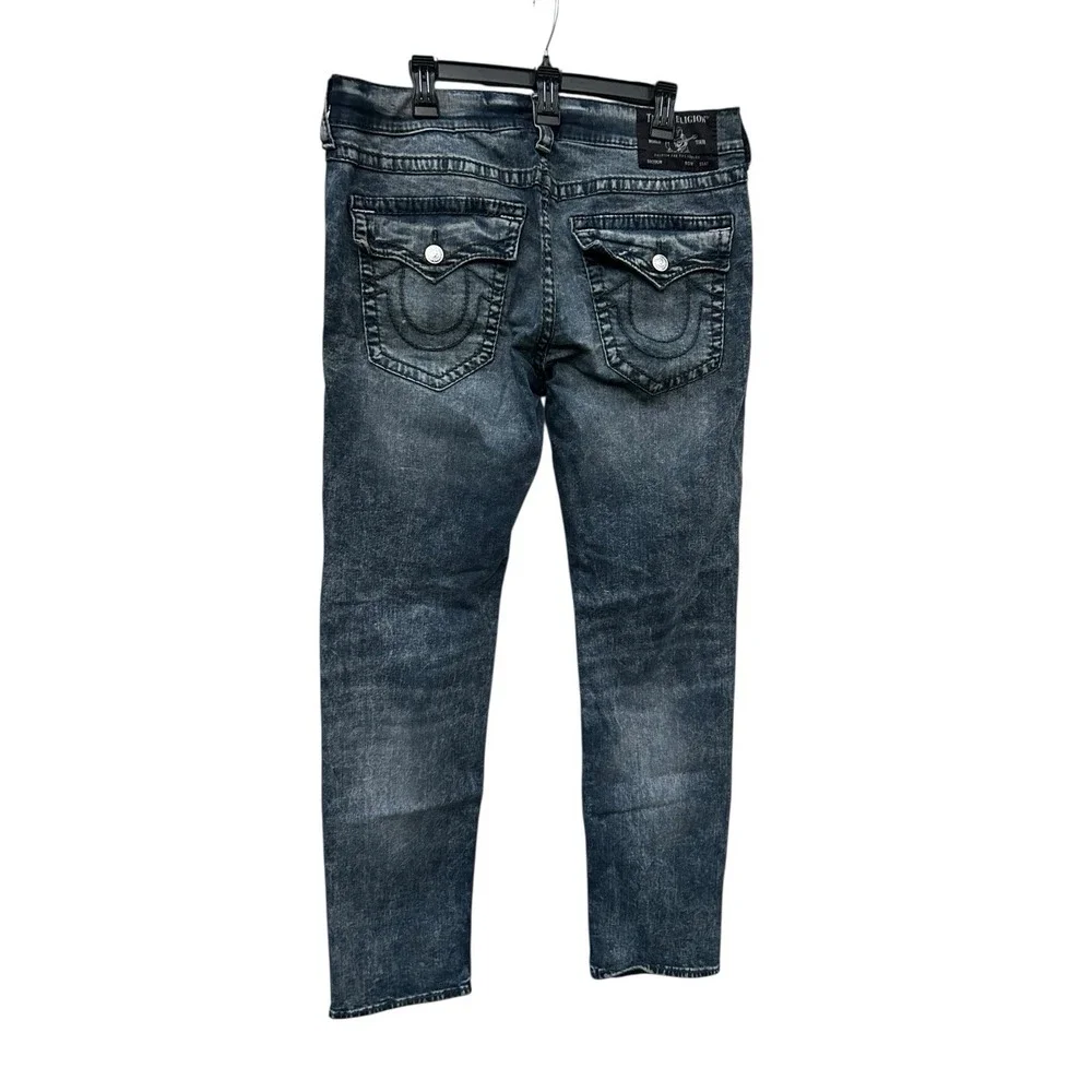 True Religion Geno Relaxed Skinny W Flap Men's 34x33 Jeans Blue Stretch